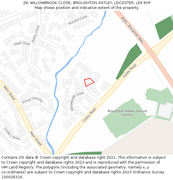 28, WILLOWBROOK CLOSE, BROUGHTON ASTLEY, LEICESTER, LE9 6HF: Location map and indicative extent of plot