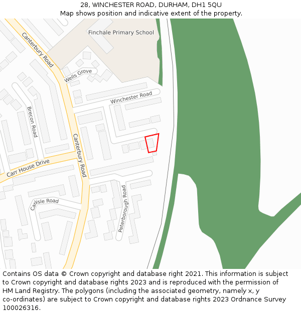 28, WINCHESTER ROAD, DURHAM, DH1 5QU: Location map and indicative extent of plot