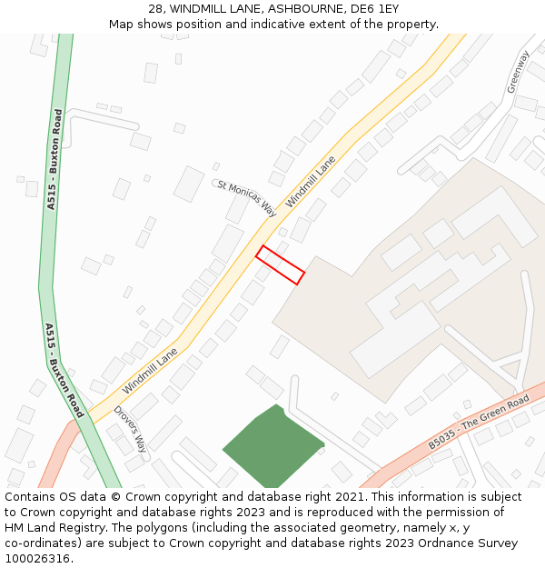 28, WINDMILL LANE, ASHBOURNE, DE6 1EY: Location map and indicative extent of plot