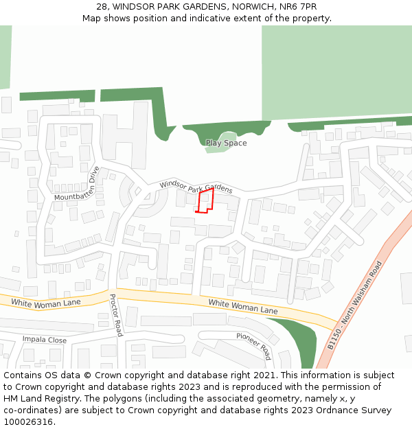 28, WINDSOR PARK GARDENS, NORWICH, NR6 7PR: Location map and indicative extent of plot