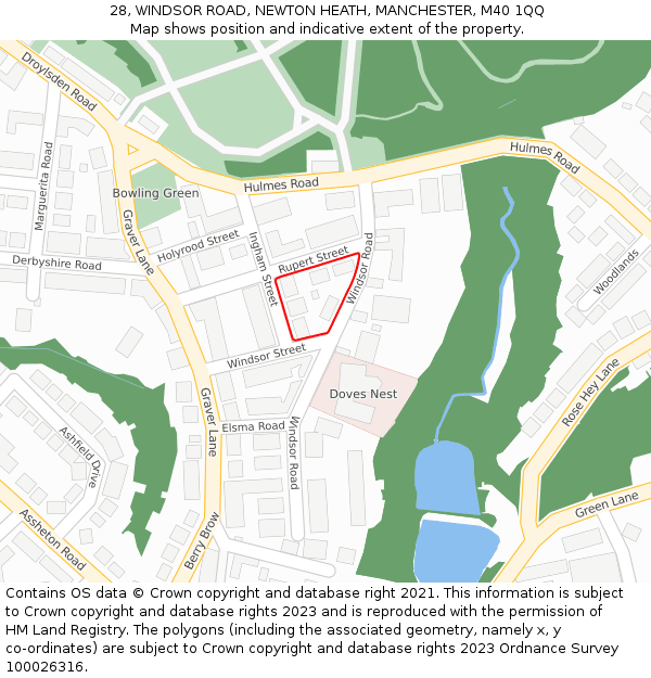 28, WINDSOR ROAD, NEWTON HEATH, MANCHESTER, M40 1QQ: Location map and indicative extent of plot