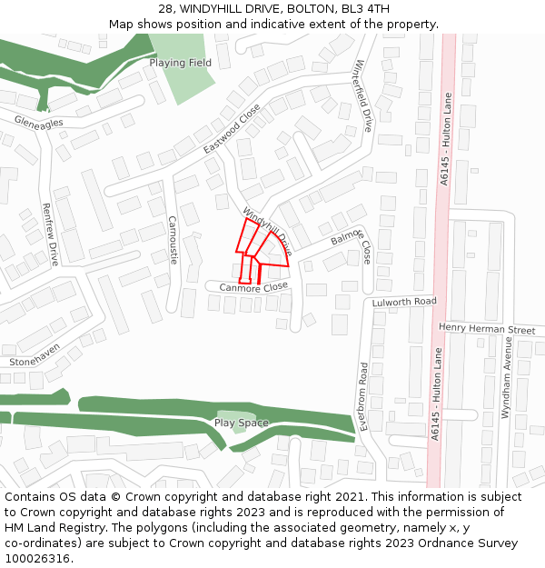 28, WINDYHILL DRIVE, BOLTON, BL3 4TH: Location map and indicative extent of plot