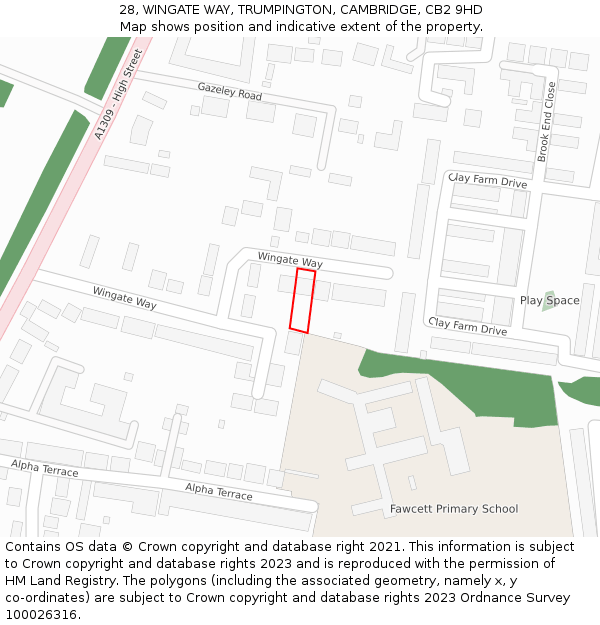 28, WINGATE WAY, TRUMPINGTON, CAMBRIDGE, CB2 9HD: Location map and indicative extent of plot