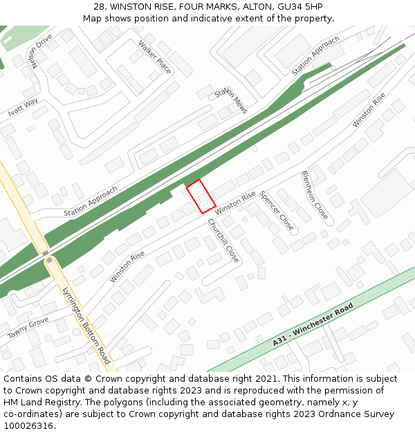 28, WINSTON RISE, FOUR MARKS, ALTON, GU34 5HP: Location map and indicative extent of plot