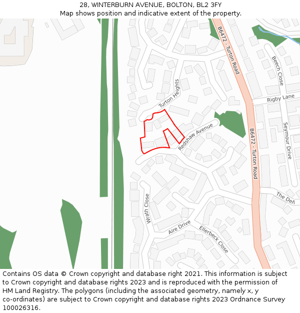 28, WINTERBURN AVENUE, BOLTON, BL2 3FY: Location map and indicative extent of plot