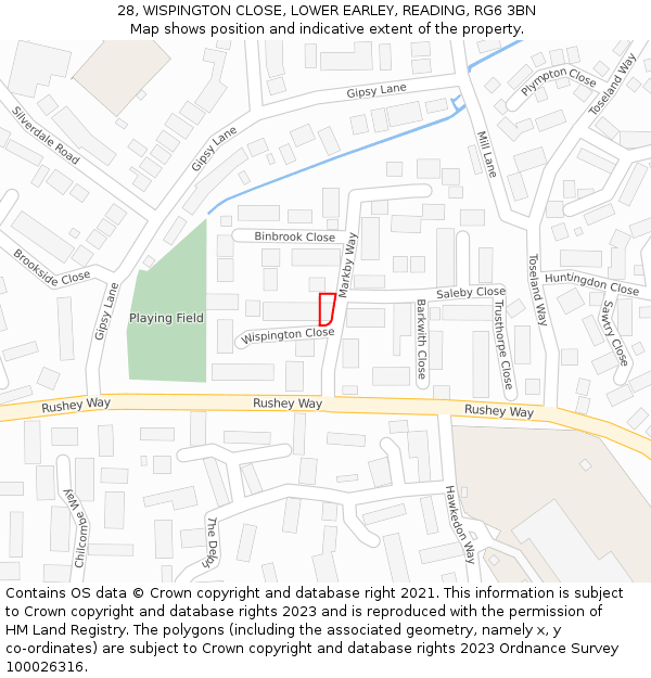 28, WISPINGTON CLOSE, LOWER EARLEY, READING, RG6 3BN: Location map and indicative extent of plot
