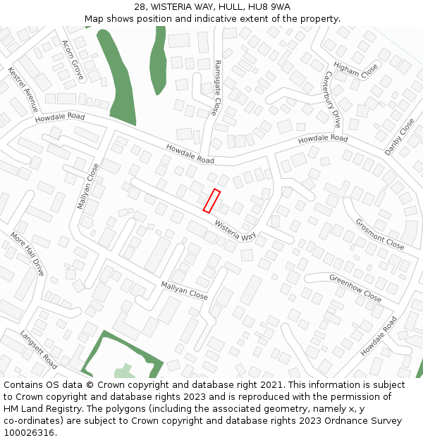 28, WISTERIA WAY, HULL, HU8 9WA: Location map and indicative extent of plot