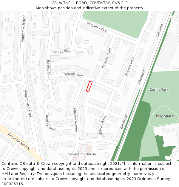 28, WITNELL ROAD, COVENTRY, CV6 3LF: Location map and indicative extent of plot