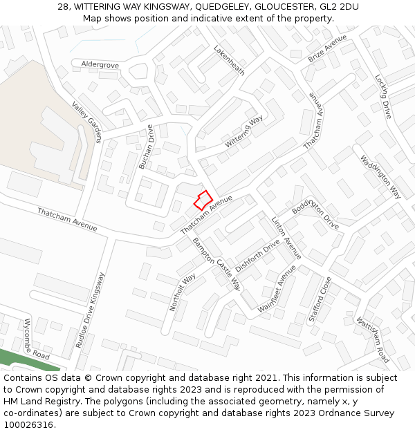 28, WITTERING WAY KINGSWAY, QUEDGELEY, GLOUCESTER, GL2 2DU: Location map and indicative extent of plot