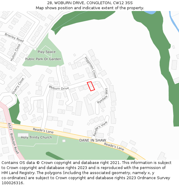 28, WOBURN DRIVE, CONGLETON, CW12 3SS: Location map and indicative extent of plot