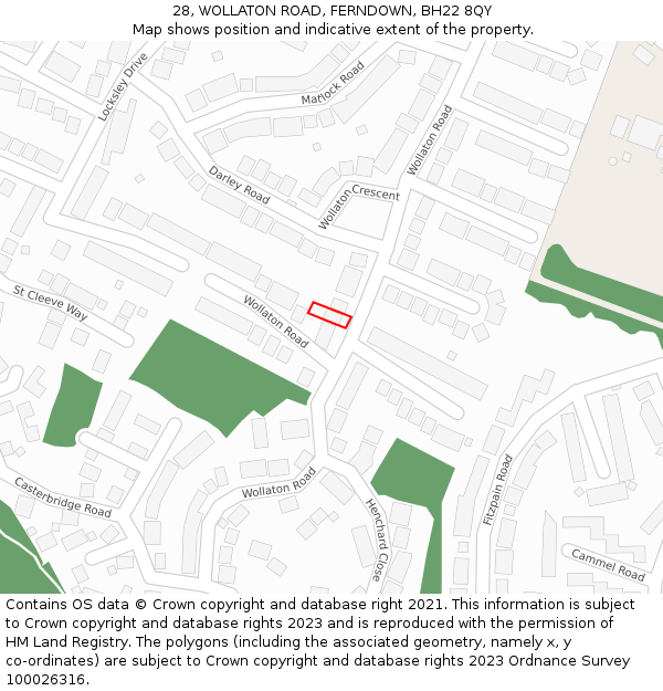 28, WOLLATON ROAD, FERNDOWN, BH22 8QY: Location map and indicative extent of plot