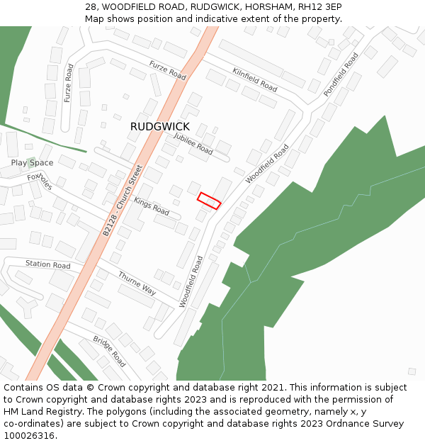 28, WOODFIELD ROAD, RUDGWICK, HORSHAM, RH12 3EP: Location map and indicative extent of plot