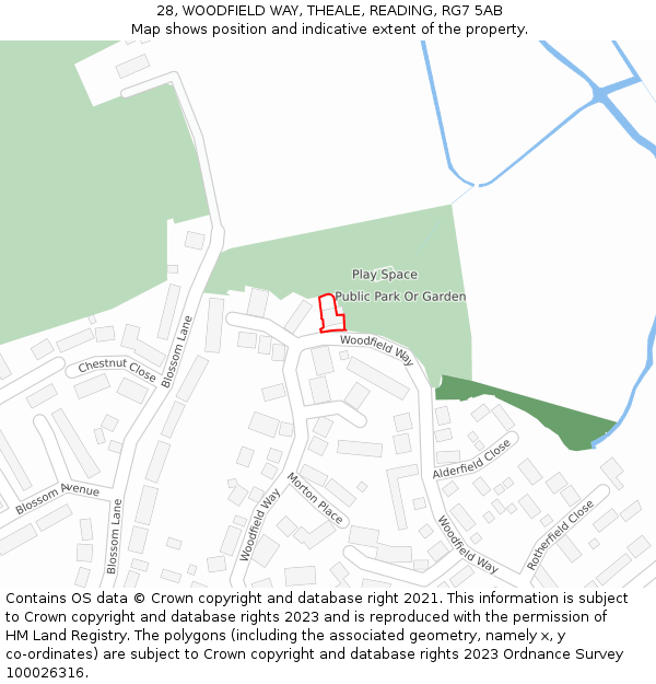 28, WOODFIELD WAY, THEALE, READING, RG7 5AB: Location map and indicative extent of plot