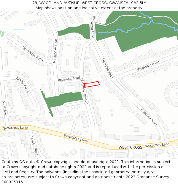 28, WOODLAND AVENUE, WEST CROSS, SWANSEA, SA3 5LY: Location map and indicative extent of plot