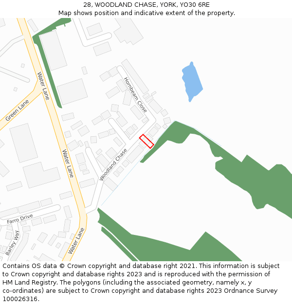 28, WOODLAND CHASE, YORK, YO30 6RE: Location map and indicative extent of plot