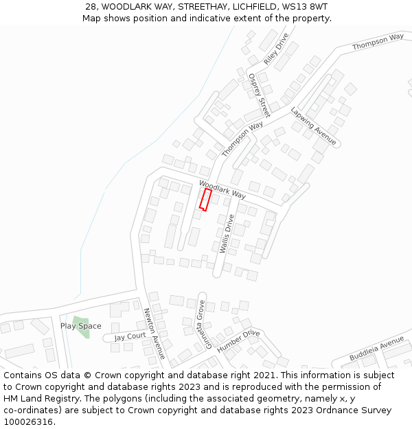 28, WOODLARK WAY, STREETHAY, LICHFIELD, WS13 8WT: Location map and indicative extent of plot