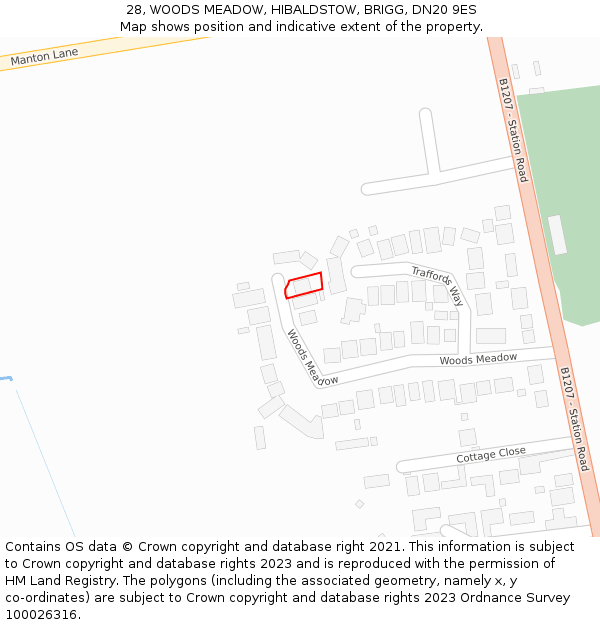 28, WOODS MEADOW, HIBALDSTOW, BRIGG, DN20 9ES: Location map and indicative extent of plot