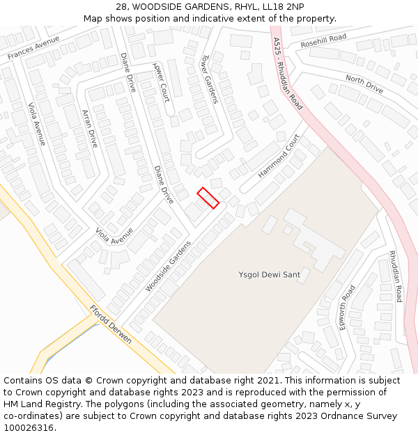 28, WOODSIDE GARDENS, RHYL, LL18 2NP: Location map and indicative extent of plot