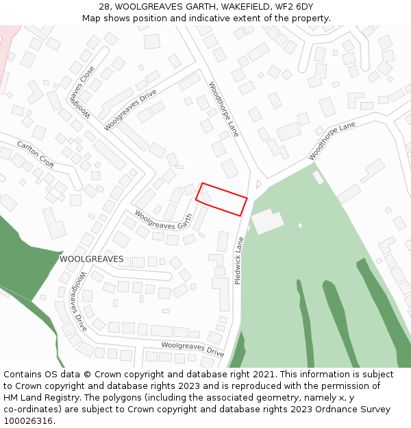 28, WOOLGREAVES GARTH, WAKEFIELD, WF2 6DY: Location map and indicative extent of plot