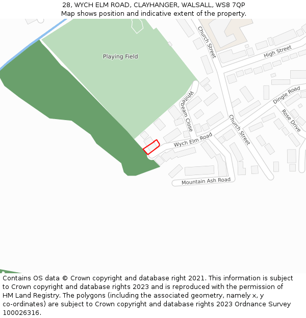 28, WYCH ELM ROAD, CLAYHANGER, WALSALL, WS8 7QP: Location map and indicative extent of plot