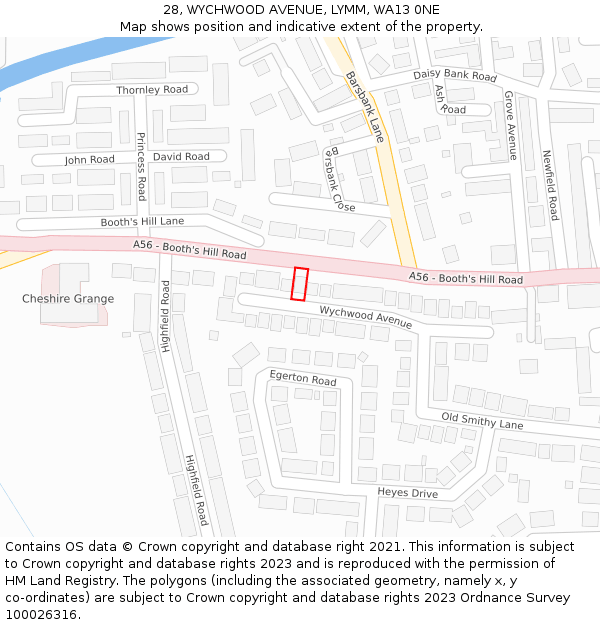 28, WYCHWOOD AVENUE, LYMM, WA13 0NE: Location map and indicative extent of plot