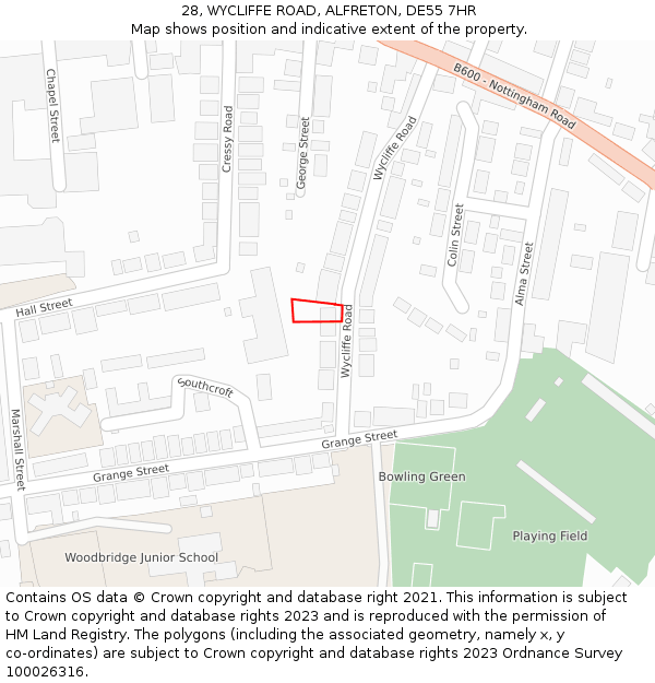 28, WYCLIFFE ROAD, ALFRETON, DE55 7HR: Location map and indicative extent of plot