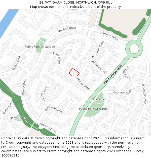 28, WYNDHAM CLOSE, NORTHWICH, CW9 8UL: Location map and indicative extent of plot