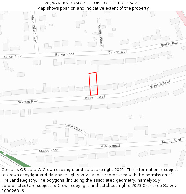 28, WYVERN ROAD, SUTTON COLDFIELD, B74 2PT: Location map and indicative extent of plot