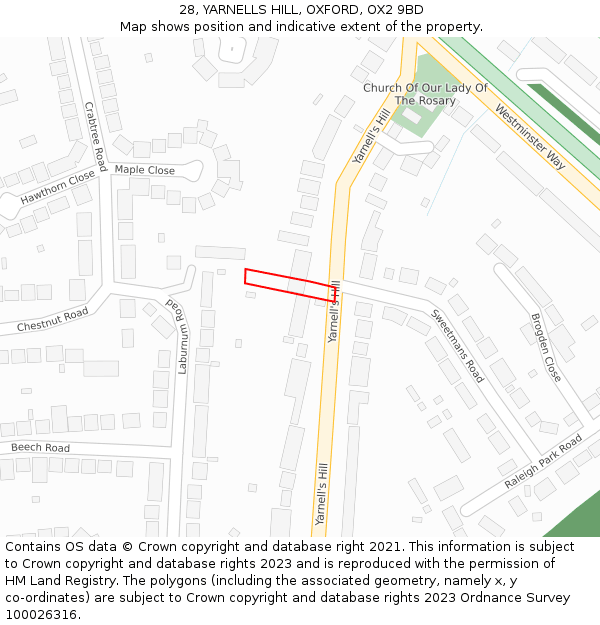 28, YARNELLS HILL, OXFORD, OX2 9BD: Location map and indicative extent of plot