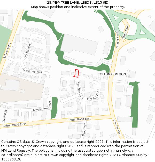 28, YEW TREE LANE, LEEDS, LS15 9JD: Location map and indicative extent of plot