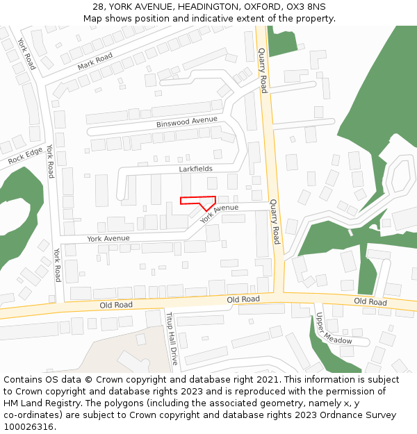 28, YORK AVENUE, HEADINGTON, OXFORD, OX3 8NS: Location map and indicative extent of plot