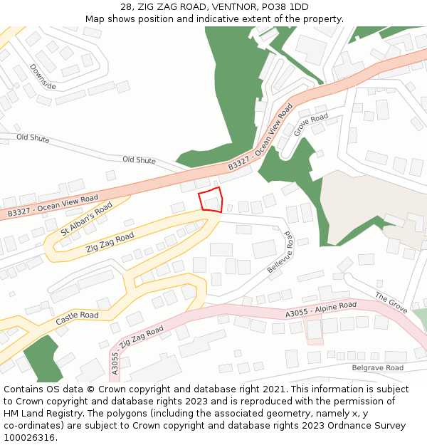 28, ZIG ZAG ROAD, VENTNOR, PO38 1DD: Location map and indicative extent of plot