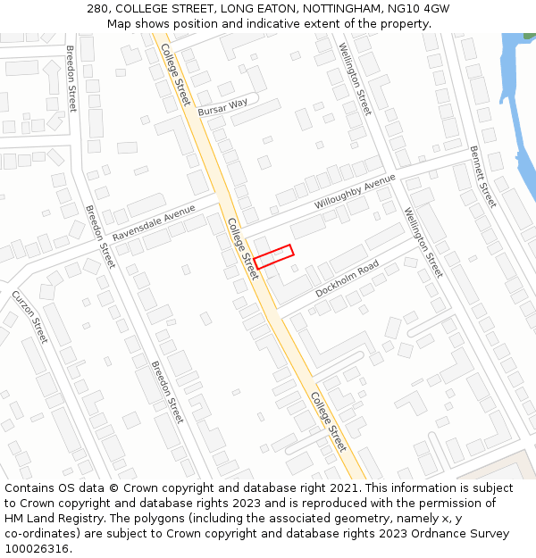 280, COLLEGE STREET, LONG EATON, NOTTINGHAM, NG10 4GW: Location map and indicative extent of plot