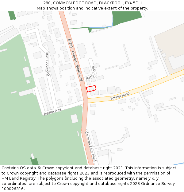 280, COMMON EDGE ROAD, BLACKPOOL, FY4 5DH: Location map and indicative extent of plot