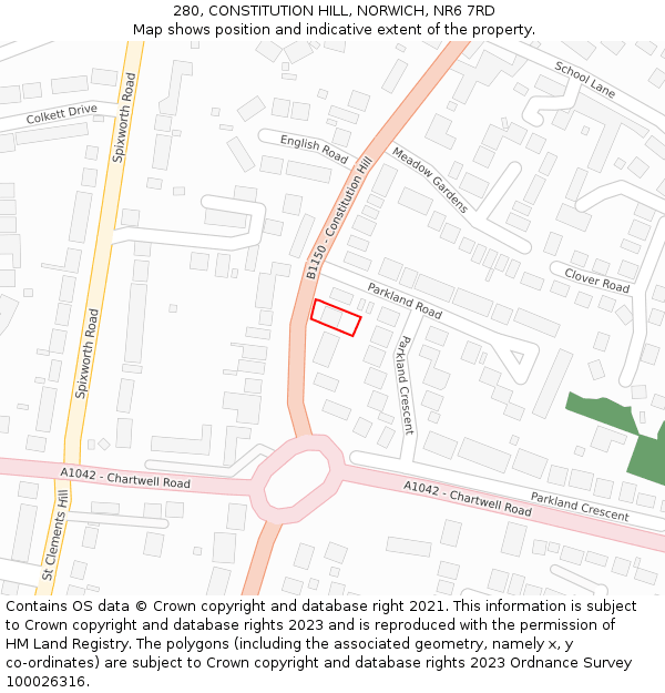 280, CONSTITUTION HILL, NORWICH, NR6 7RD: Location map and indicative extent of plot