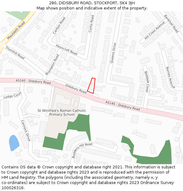 280, DIDSBURY ROAD, STOCKPORT, SK4 3JH: Location map and indicative extent of plot