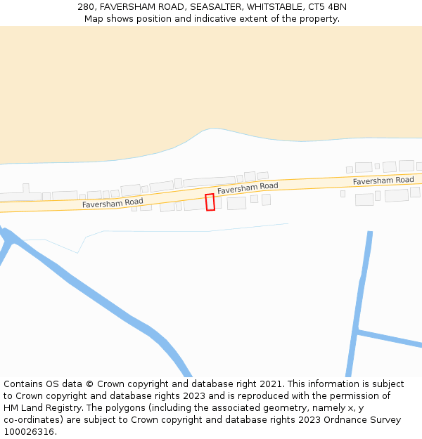 280, FAVERSHAM ROAD, SEASALTER, WHITSTABLE, CT5 4BN: Location map and indicative extent of plot