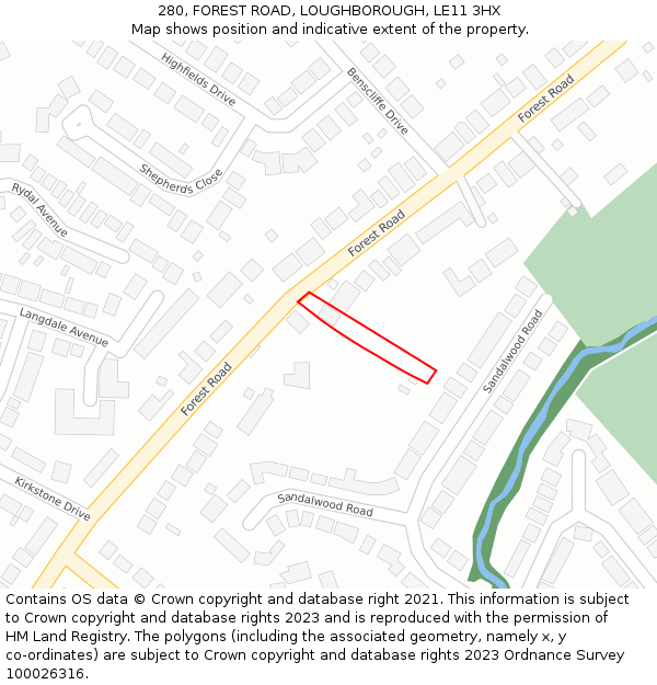 280, FOREST ROAD, LOUGHBOROUGH, LE11 3HX: Location map and indicative extent of plot