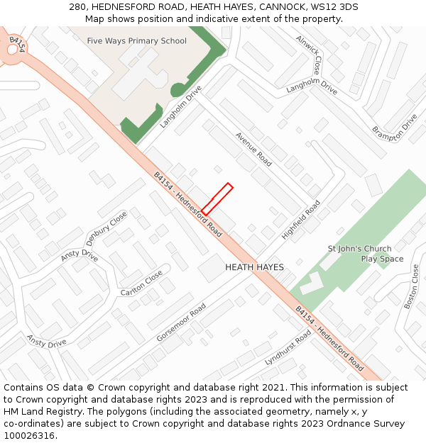 280, HEDNESFORD ROAD, HEATH HAYES, CANNOCK, WS12 3DS: Location map and indicative extent of plot