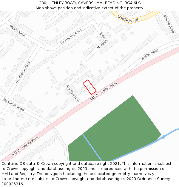 280, HENLEY ROAD, CAVERSHAM, READING, RG4 6LS: Location map and indicative extent of plot