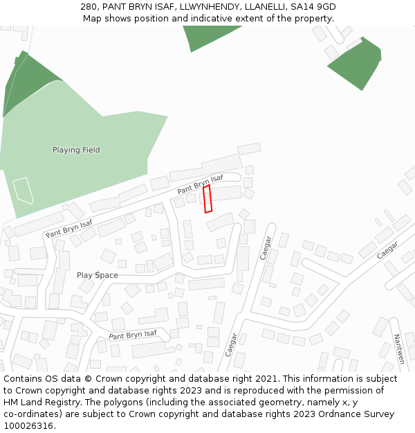 280, PANT BRYN ISAF, LLWYNHENDY, LLANELLI, SA14 9GD: Location map and indicative extent of plot