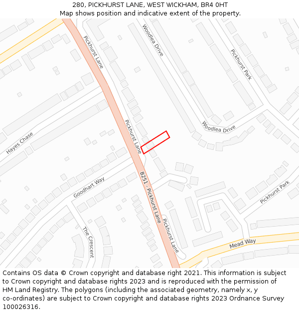 280, PICKHURST LANE, WEST WICKHAM, BR4 0HT: Location map and indicative extent of plot