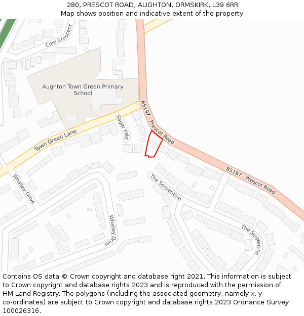 280, PRESCOT ROAD, AUGHTON, ORMSKIRK, L39 6RR: Location map and indicative extent of plot