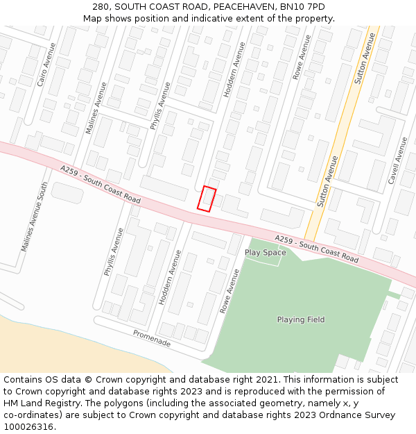 280, SOUTH COAST ROAD, PEACEHAVEN, BN10 7PD: Location map and indicative extent of plot