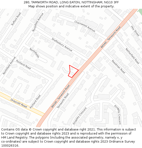 280, TAMWORTH ROAD, LONG EATON, NOTTINGHAM, NG10 3FF: Location map and indicative extent of plot