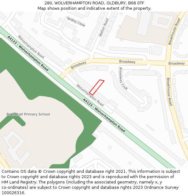 280, WOLVERHAMPTON ROAD, OLDBURY, B68 0TF: Location map and indicative extent of plot