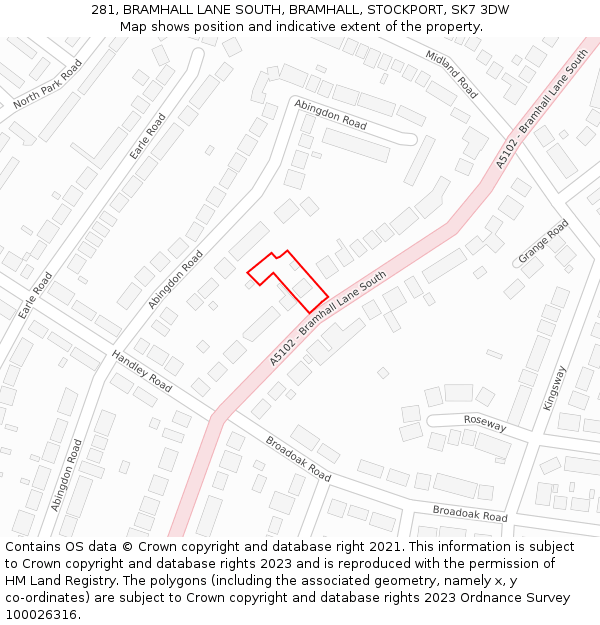 281, BRAMHALL LANE SOUTH, BRAMHALL, STOCKPORT, SK7 3DW: Location map and indicative extent of plot
