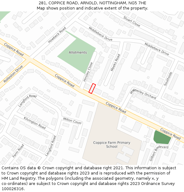 281, COPPICE ROAD, ARNOLD, NOTTINGHAM, NG5 7HE: Location map and indicative extent of plot