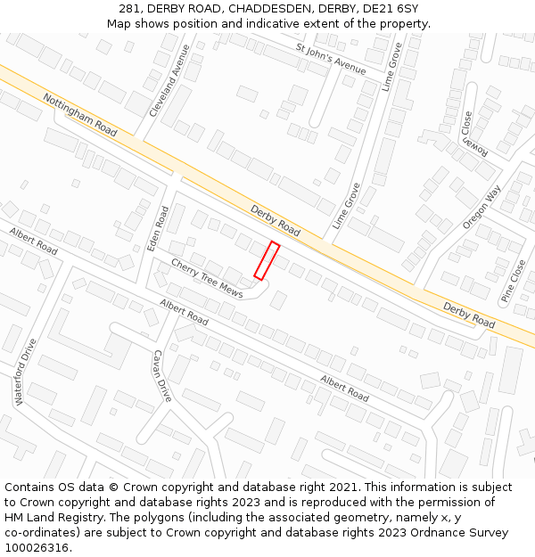 281, DERBY ROAD, CHADDESDEN, DERBY, DE21 6SY: Location map and indicative extent of plot
