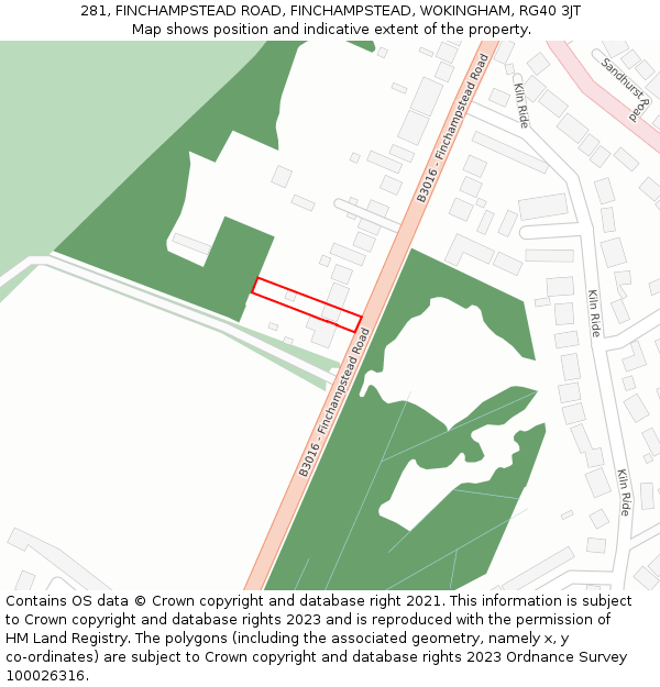 281, FINCHAMPSTEAD ROAD, FINCHAMPSTEAD, WOKINGHAM, RG40 3JT: Location map and indicative extent of plot